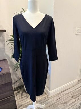 Ann Taylor Black V-Neck Long Sleeve Sheath Dress